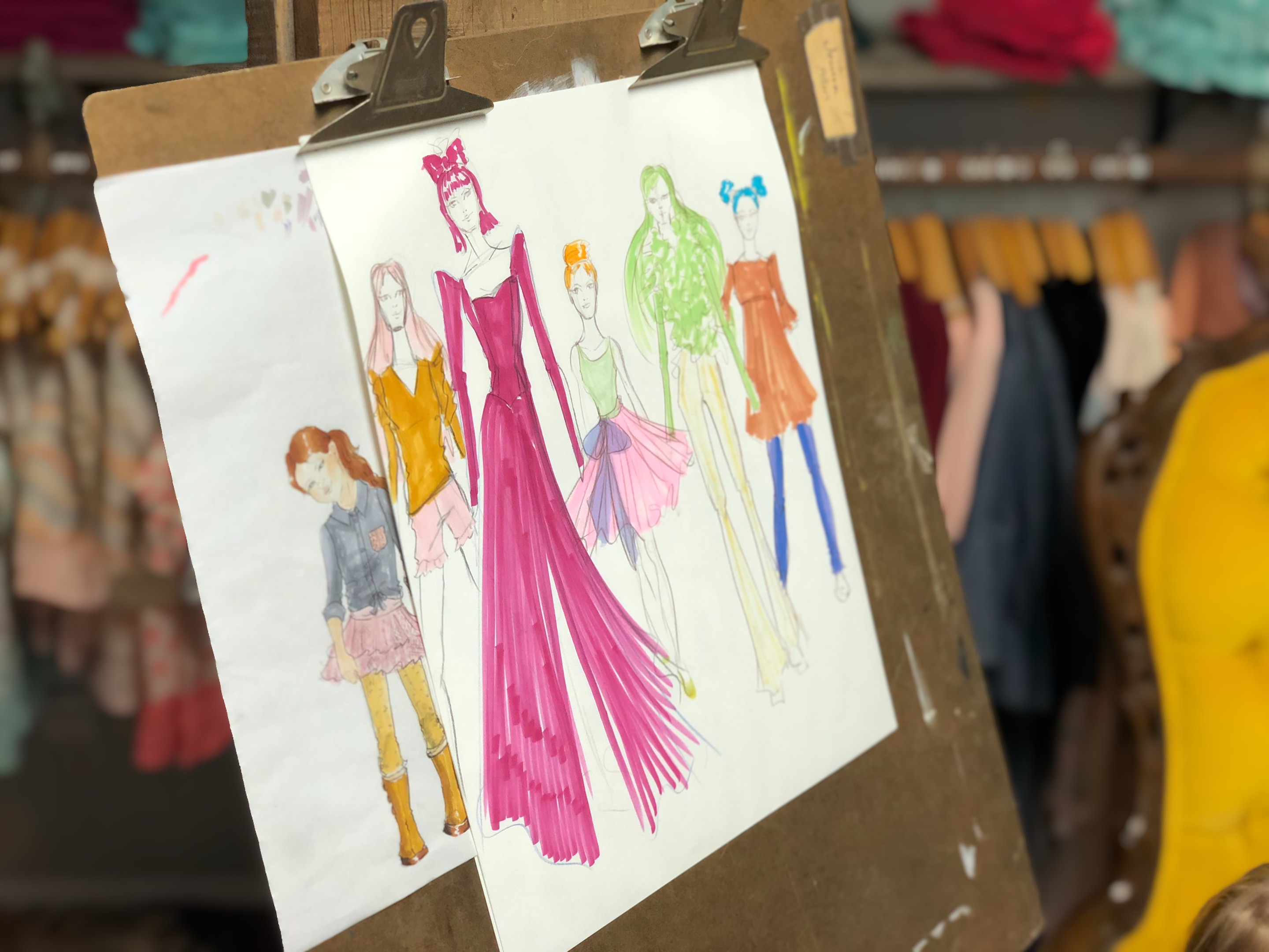 close up of fashion sketches in cavelle kids