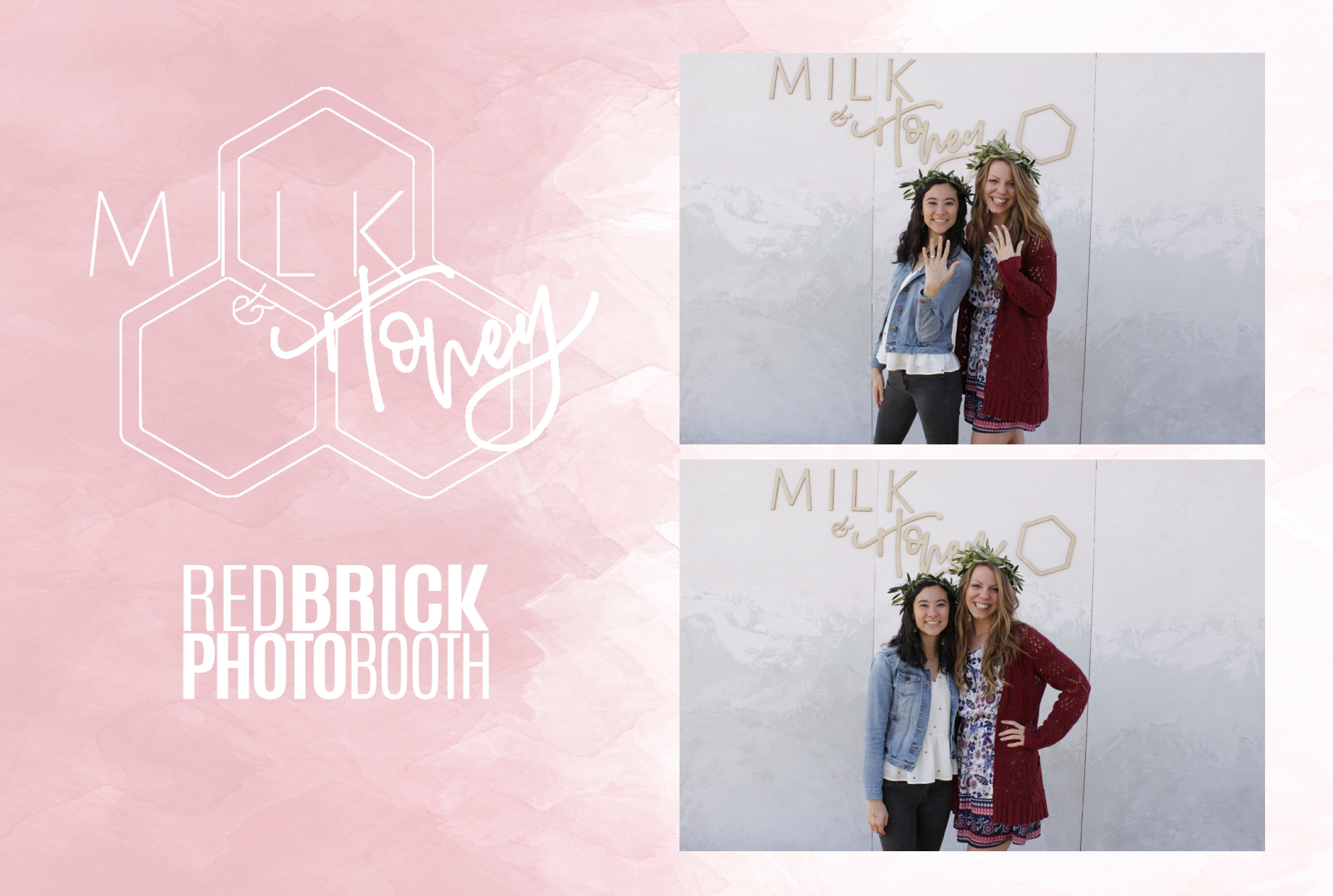friends smile at milk and honey event in fresno photo booth